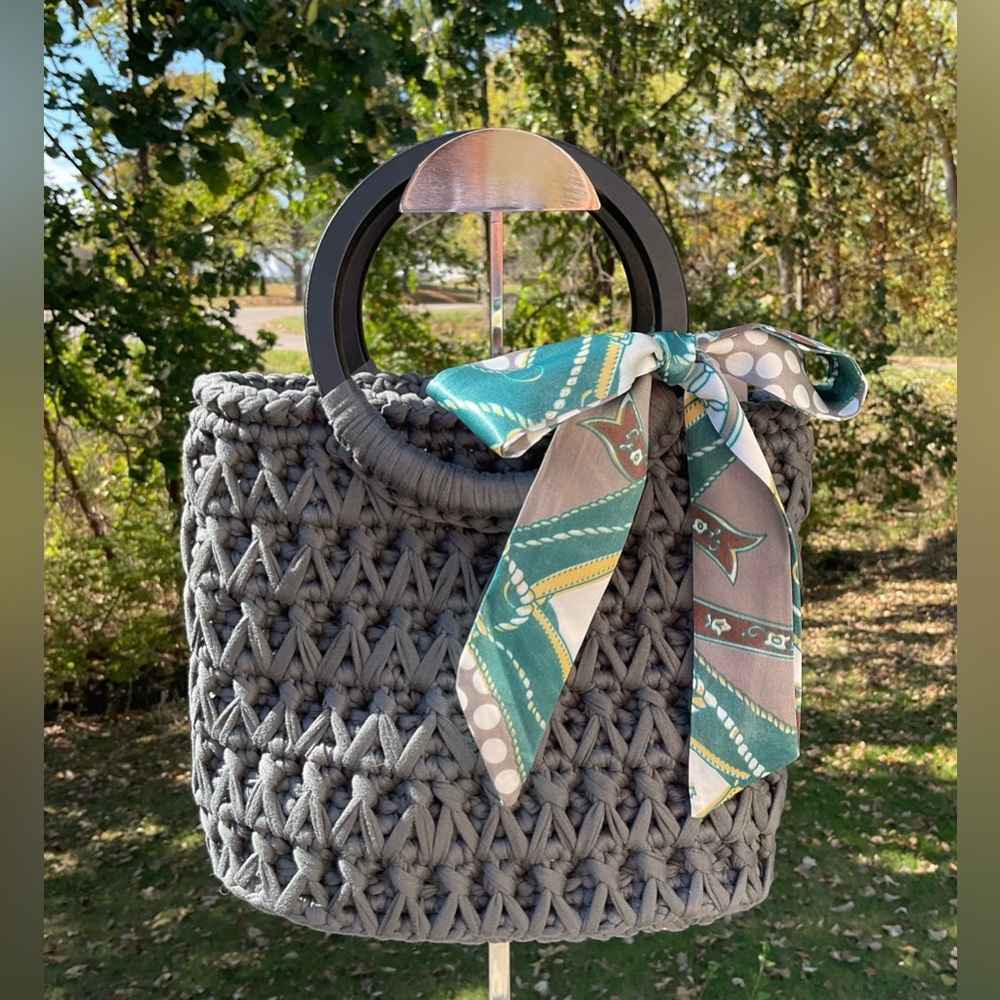 Tote Bag Handmade Woven ~ Gray ~ One of a Kind! 👜